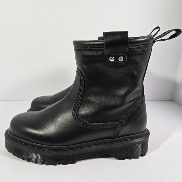 Dr. Martens Shoes - NEW Dr Martens Anistone Lo Black Leather Biker Boots Womens Size 6 Mens 5 LA004